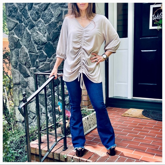 Boho Chic Great Style Ruched Drawstring front cuffed sleeves top - Picture 6 of 9